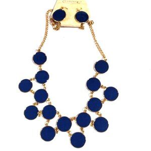 Stylish Gold-tone Blue Flat Round Discs Necklace & Matching Earrings Set Women's